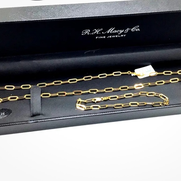 Macy Fine Jewelry Paperclip Necklace Bracelet Set